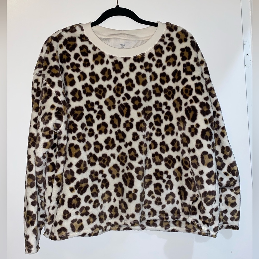 Aerie Fleece Leopard Print Pajama Top